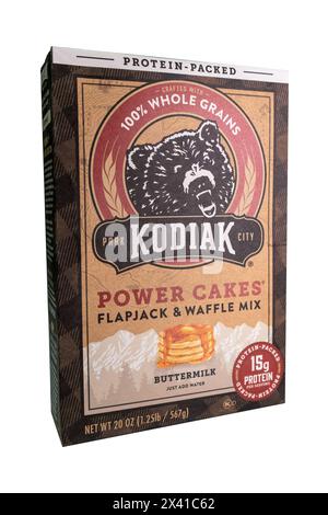 Kodiak Power Cakes Flapjack and Waffle Mix Buttermilk isolated on white background Stock Photo