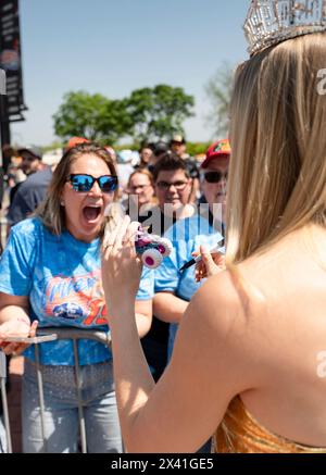 Dover, United States Of America. 28th Apr, 2024. Dover, United States of America. 28 April, 2024. U.S Air Force 2nd Lt. Madison Marsh, Miss America 2024, meets with racegoers before the Würth 400 NASCAR race at the Dover Motor Speedway, April 28, 2024 in Dover, Delaware. Marsh, a 22-year-old U.S. Air Force Academy graduate is the first active duty military officer to hold the crown as Miss America. Credit: Miriam Thurber/U.S Air Force Photo/Alamy Live News Stock Photo