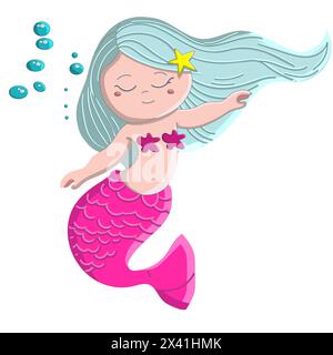 Cute mermaid clipart, fairytale illustration isolated on a white background Stock Vector