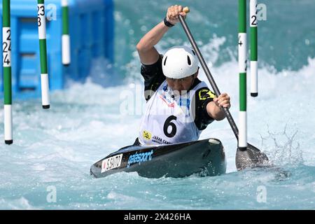 Kasai Canoe Slalom Centre, Tokyo, Japan. 28th Apr, 2024. Shota Saito, APRIL 28, 2024 - Canoe Slalom : 2024 Canoe Slalom & Kayak Cross Japan national candidate selection race Slalom Final round selection MC-1 at Kasai Canoe Slalom Centre, Tokyo, Japan. Credit: MATSUO.K/AFLO SPORT/Alamy Live News Stock Photo