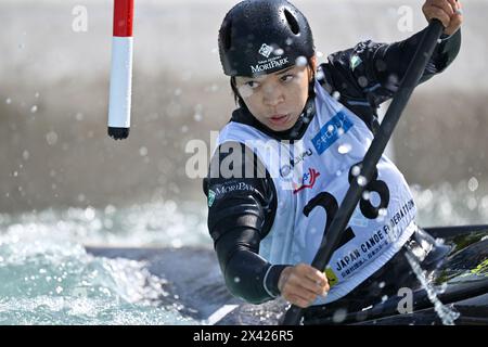 Kasai Canoe Slalom Centre, Tokyo, Japan. 28th Apr, 2024. Aki Yazawa, APRIL 28, 2024 - Canoe Slalom : 2024 Canoe Slalom & Kayak Cross Japan national candidate selection race Slalom Final round selection WK-1 at Kasai Canoe Slalom Centre, Tokyo, Japan. Credit: MATSUO.K/AFLO SPORT/Alamy Live News Stock Photo