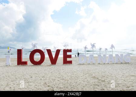 I Love Da Nang sign on the beach in Da Nang, Vietnam. Stock Photo