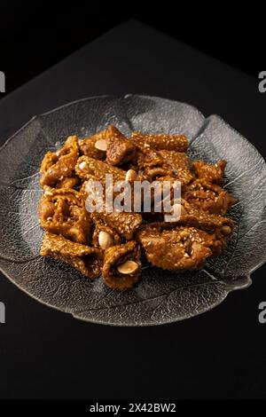 View of a plate of shebaquia, typical sweet of the month of Ramadan in Morocco Stock Photo