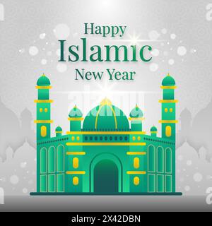 Islamic new year, happy Muharram banner blue gradient background with