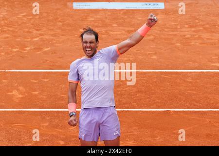 Madrid, Spain. 29th Apr, 2024. Rafael Nadal of Spain plays against Pedro Cachin (not in picture) of Argentina during the Mutua Madrid Open 2024 tournament at La Caja Magica. Final score; Rafael Nadal 2:1 Pedro Cachin. (Photo by Guillermo Martinez/SOPA Images/Sipa USA) Credit: Sipa USA/Alamy Live News Stock Photo