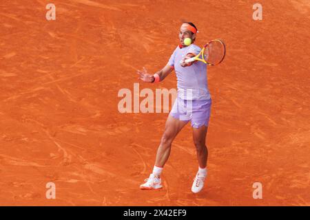 Madrid, Spain. 29th Apr, 2024. Rafael Nadal of Spain plays against Pedro Cachin (not in picture) of Argentina during the Mutua Madrid Open 2024 tournament at La Caja Magica. Final score; Rafael Nadal 2:1 Pedro Cachin. (Photo by Guillermo Martinez/SOPA Images/Sipa USA) Credit: Sipa USA/Alamy Live News Stock Photo