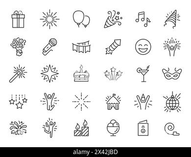 Set of linear party icons. Celebration icons in simple design. Vector illustration Stock Vector