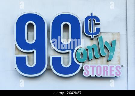 WHITTIER, CALIFORNIA - 28 APR 2024: Sign at the 99 Cent Only store on Whittier Boulevard. Stock Photo