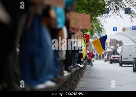 National flag of Ukraine on a public demonstration. Kyiv - 21 April,2024 Stock Photo