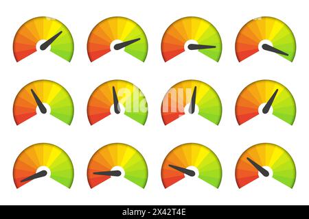 Set of measuring speedometer icons on a white background Stock Vector