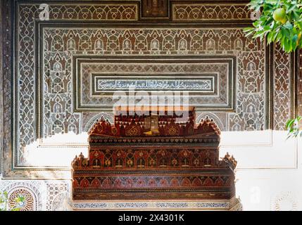 Marrakech, Morocco, 16 November, 2024, Old decor in Bahia Palace attraction place in Marakesh town, Stock Photo