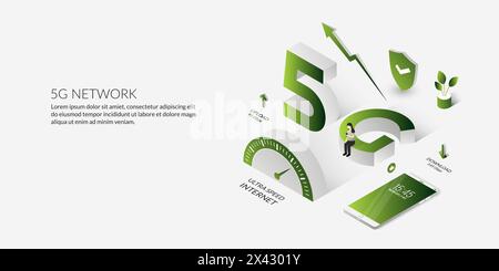 Isometric 5G  network technology the ultra high speed internet Stock Vector