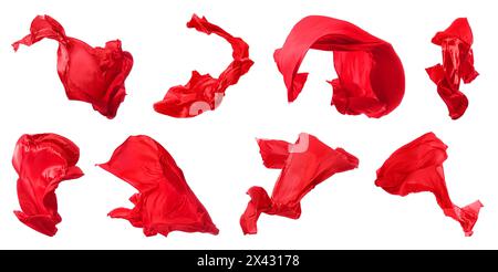 Set of flying red fabric on white background Stock Photo