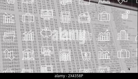 Image of currency icons and financial data processing over screen Stock Photo