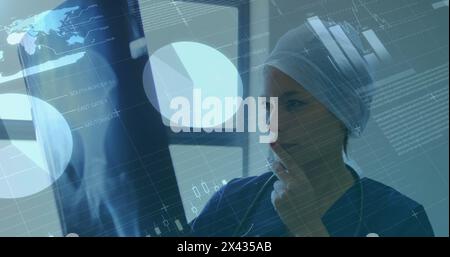 Image of data processing over caucasian female doctor Stock Photo