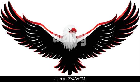Black eagle with red and white bands on its wings vector illustration. 2024 Indonesian Independence Day symbol Stock Vector