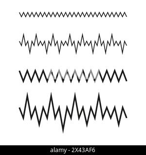 Vector set of zigzag lines. Diverse wave patterns collection. Simple black waveform designs. Stock Vector