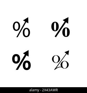 Interest rate increase icons. Vector percentage growth symbols. Financial ascent indicators. Rising economy arrows. Stock Vector