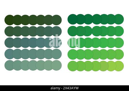 Green Color Spectrum Circles Vector. Gradient tones in circular shapes. Colorful design palette. Stock Vector