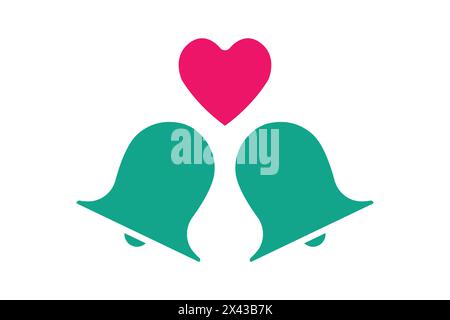 bell icon. bell with heart. icon related to wedding. solid icon style. wedding element illustration Stock Vector