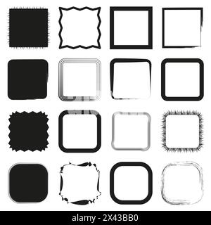 Assorted square frames collection. Variety of borders set. Geometric and decorative elements. Vector illustration. EPS 10. Stock Vector