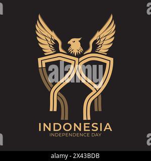 79th Indonesian Independence Day concept logo with golden color of eagle illustration Stock Vector