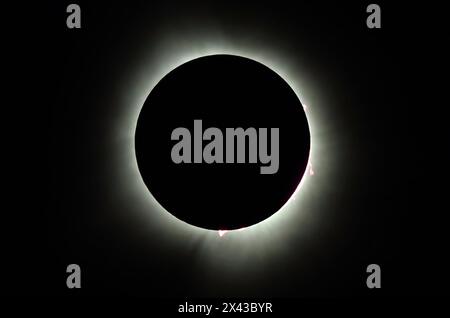 the corona at totality of the april 9, 2024, total solar eclipse as seen from hugo lake state park, near hugo, oklahoma Stock Photo