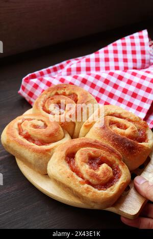 Delectable freshly baked homemade apple cinnamon rolls Stock Photo