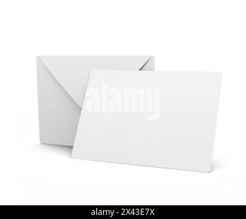 Postcard Invitation with Envelope Mockup 3D Rendering on Isolated Background Stock Photo