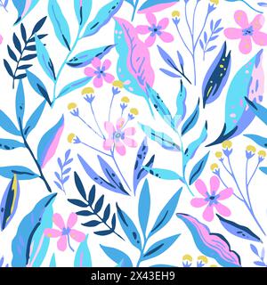 Colorful vivid psychedelic tropical seamless pattern. Vector hand drawn illustration for design Stock Vector