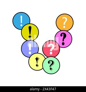 Exclamation and question marks. Colorful inquiry icons Vector. Curiosity and solution concept. Stock Vector
