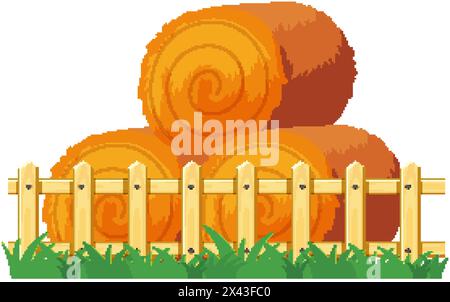 Vector illustration of hay bales and a fence. Stock Vector