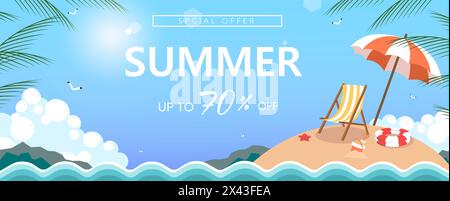 summer vector background with beach illustrations for banners, cards, flyers, social media wallpapers, etc. Stock Vector
