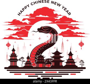 Happy Chinese New Year 2025, Year of the snake zodiac vector illustration Stock Vector