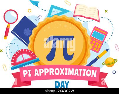 Pi Approximation Day Vector Illustration on July 22 with Mathematical Constants, Greek Letters or Baked Sweet Pie in Flat Cartoon Background Stock Vector