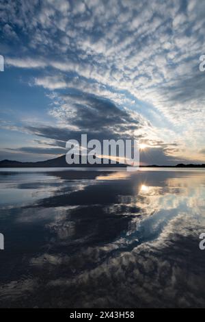 Ireland, Lough Leane. Sunset reflections on lake. Stock Photo