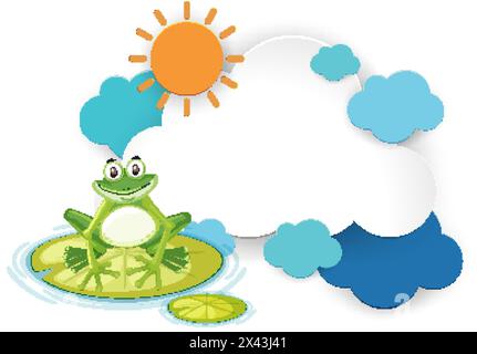 Frog sitting on a lily pad under the sun. Stock Vector