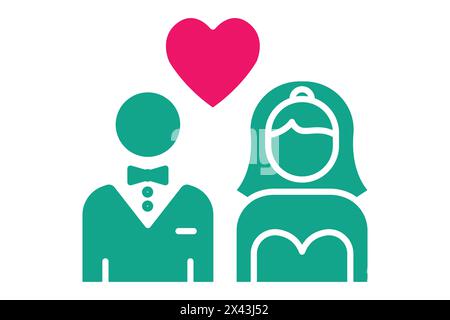 couple icon. groom with bride. icon related to wedding. solid icon style. wedding element illustration Stock Vector