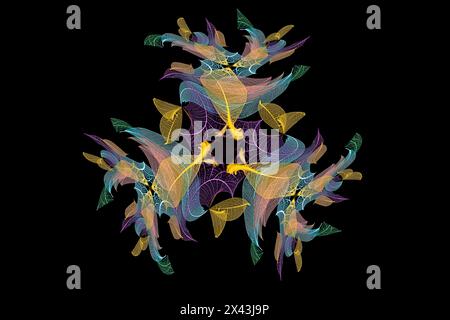 Multi-colored skeleton leaves arranged on black background Stock Photo