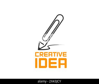 Design and education creative idea pencil icon. Vector paper clip pencil isolated symbol of smart solution, bright idea, knowledge and technological innovation. Marketing company sign with stationery Stock Vector