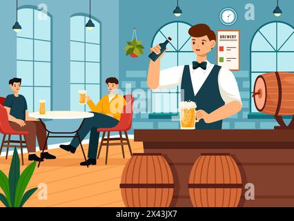 Brewery Production Process Vector Illustration with Beer Tank and Bottle Full of Alcohol Drink for Fermentation in Flat Cartoon Background Stock Vector