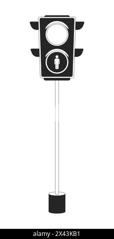 Traffic lights with stop symbol black and white 2D line cartoon object Stock Vector