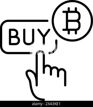 Bitcoin trading terminal app. Making order. Finger clicking on buy button. Pixel perfect, editable stroke icon Stock Vector