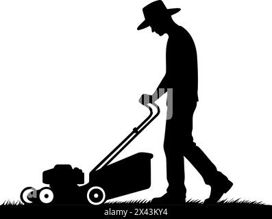 Man using Lawn mower silhouette. vector illustration Stock Vector