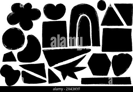 Texture hand drawings scribbles collection. Curvature chalk shapes and geometric forms. Scrawl vector isolated textured elements Stock Vector