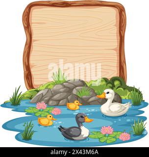 Vector illustration of ducks in a tranquil pond Stock Vector