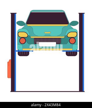 Car on elevator 2D linear cartoon object Stock Vector