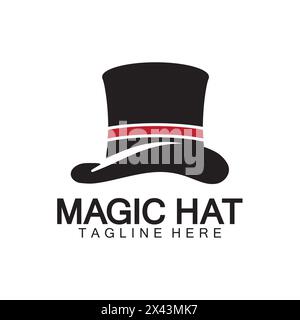 Magic hat logo, Black Magician hat icon vector template Stock Vector