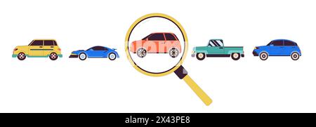 Choosing car for rent 2D linear cartoon objects Stock Vector