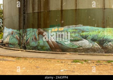 Water Tank Art by Scott Nagy and Janne Birkner, Mount Riverview, NSW, Australia Stock Photo